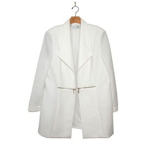 Kasper White Quilted Waterfall‎ Collar Zip Detail Jacket
